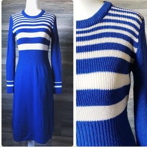Vintage 1970’s royal blue knit striped dress S M